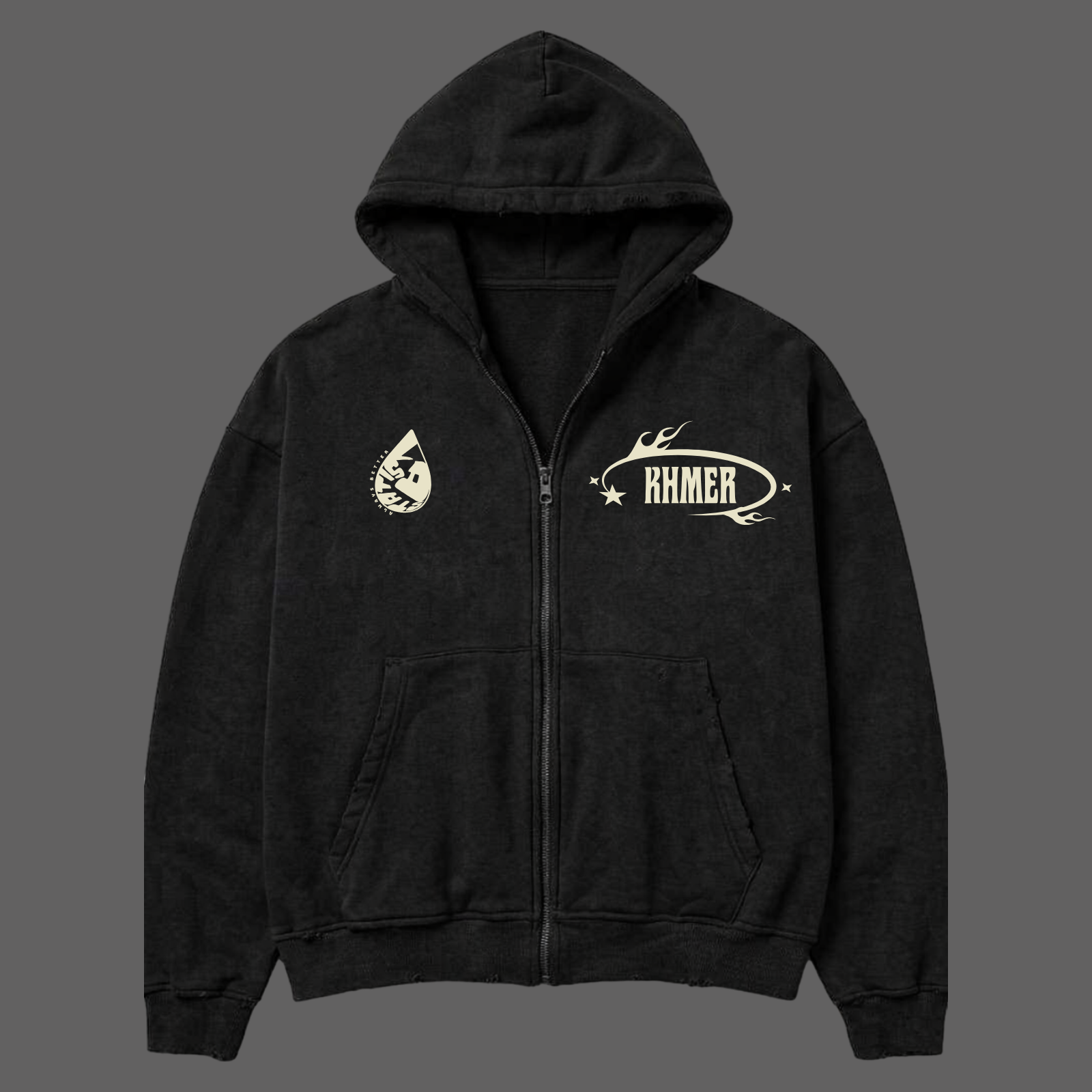 Khmer Boxy Cropped distressed Zip up (PREORDER)